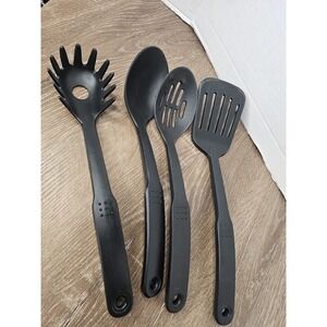 (4) Piece T-FAL ~ Cooking Utensils ~ Brown ~ Spatula ~ 2-Spoons ~ Pasta Server